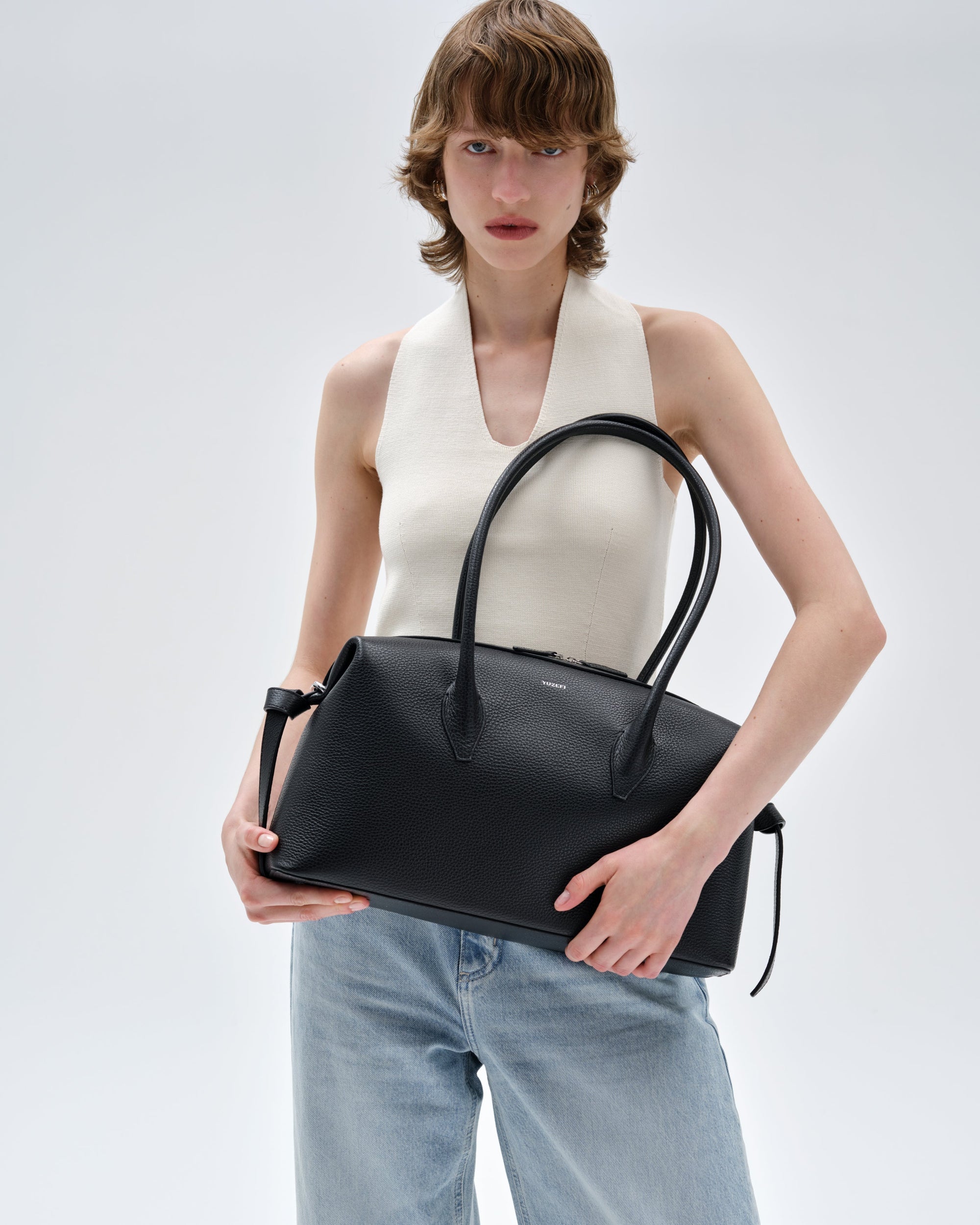 YUZEFI BRIOCHE DUFFLE - BLACK PEBBLE GRAINED LEATHER