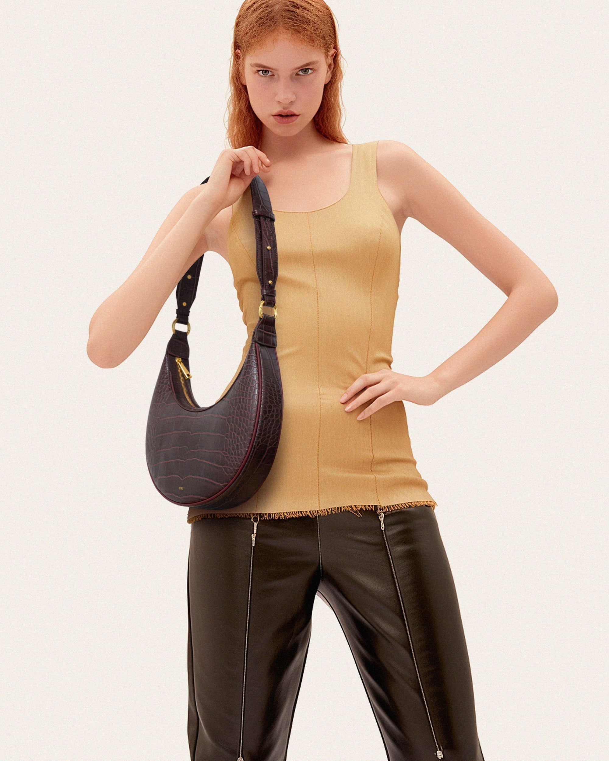 JW PEI Carly Saddle Bag - Brown Croc
