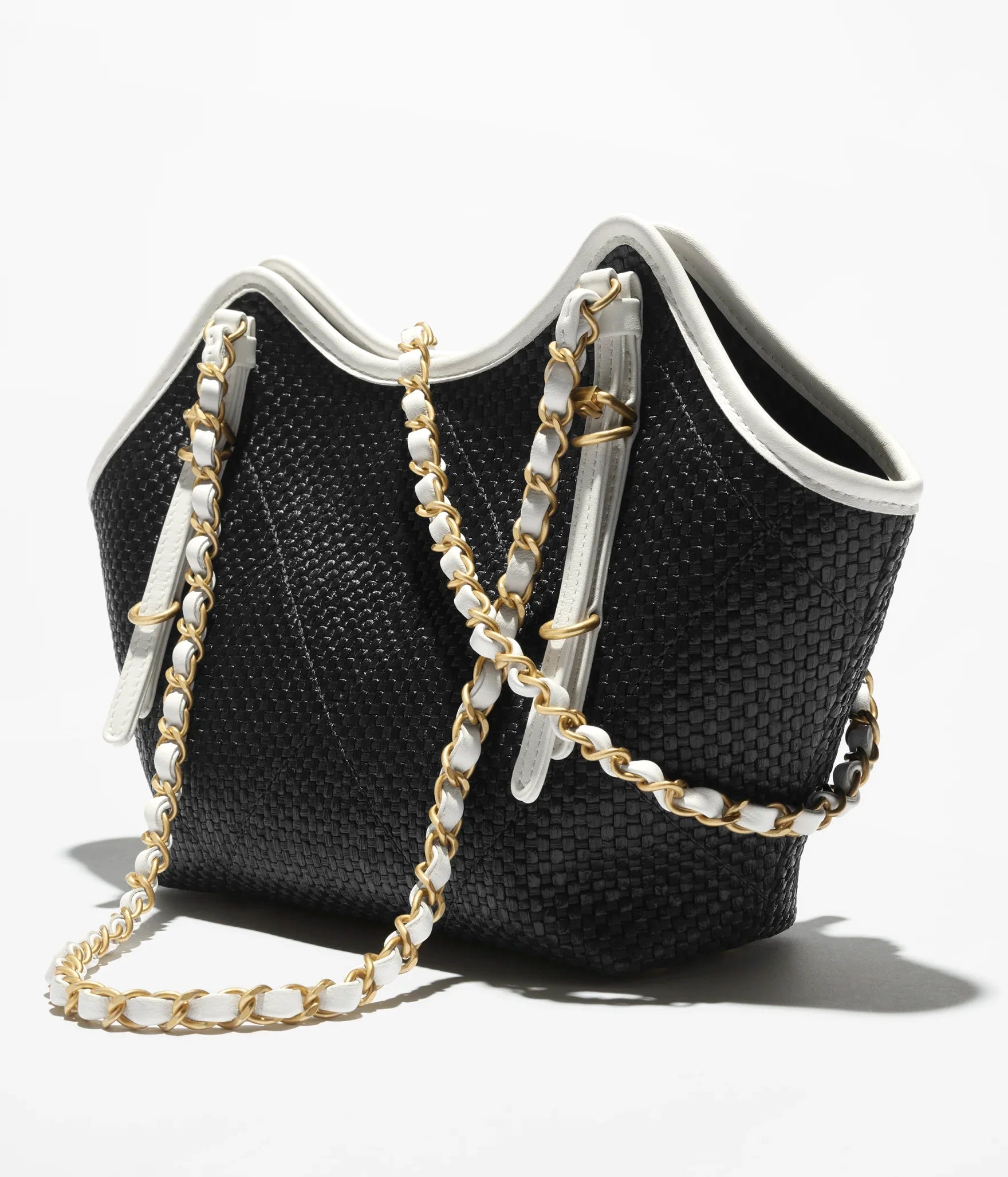 CHANEL Braided Raffia, Calfskin & Gold-Tone Metal  Black & White