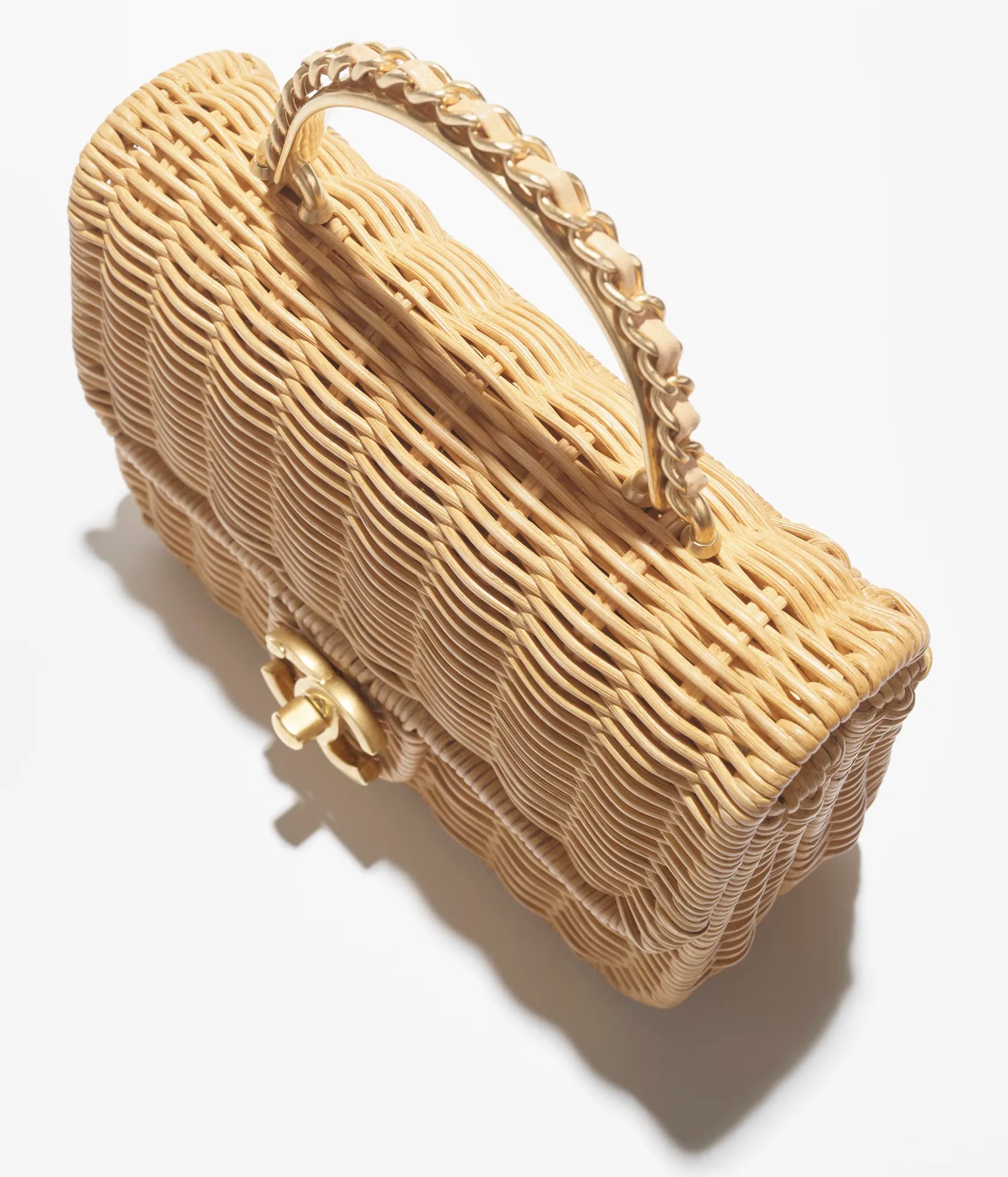 CHANEL Braided Rattan & Gold-Tone Metal  Beige