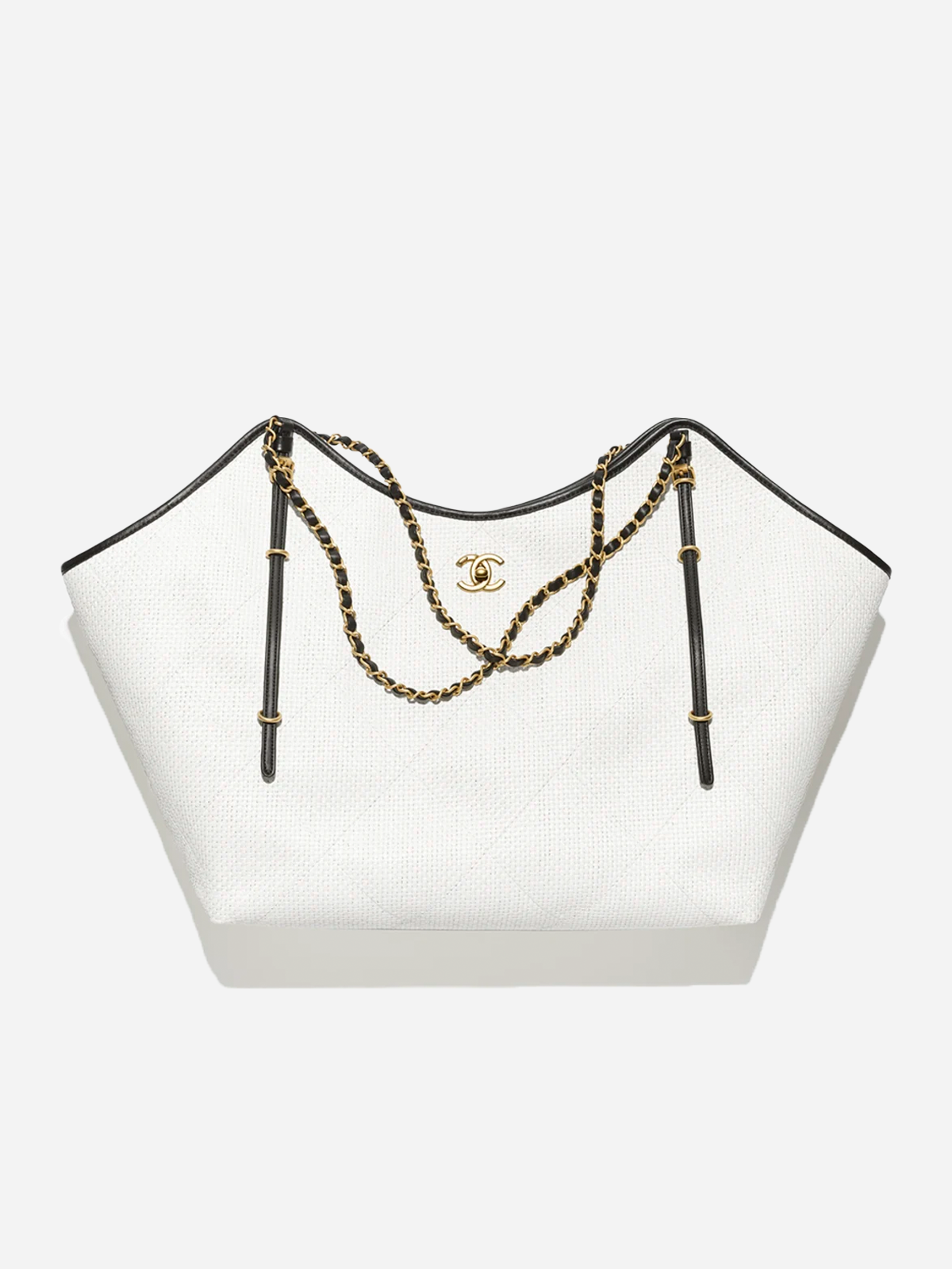 CHANEL Braided Raffia, Calfskin & Gold-Tone Metal  White & Black