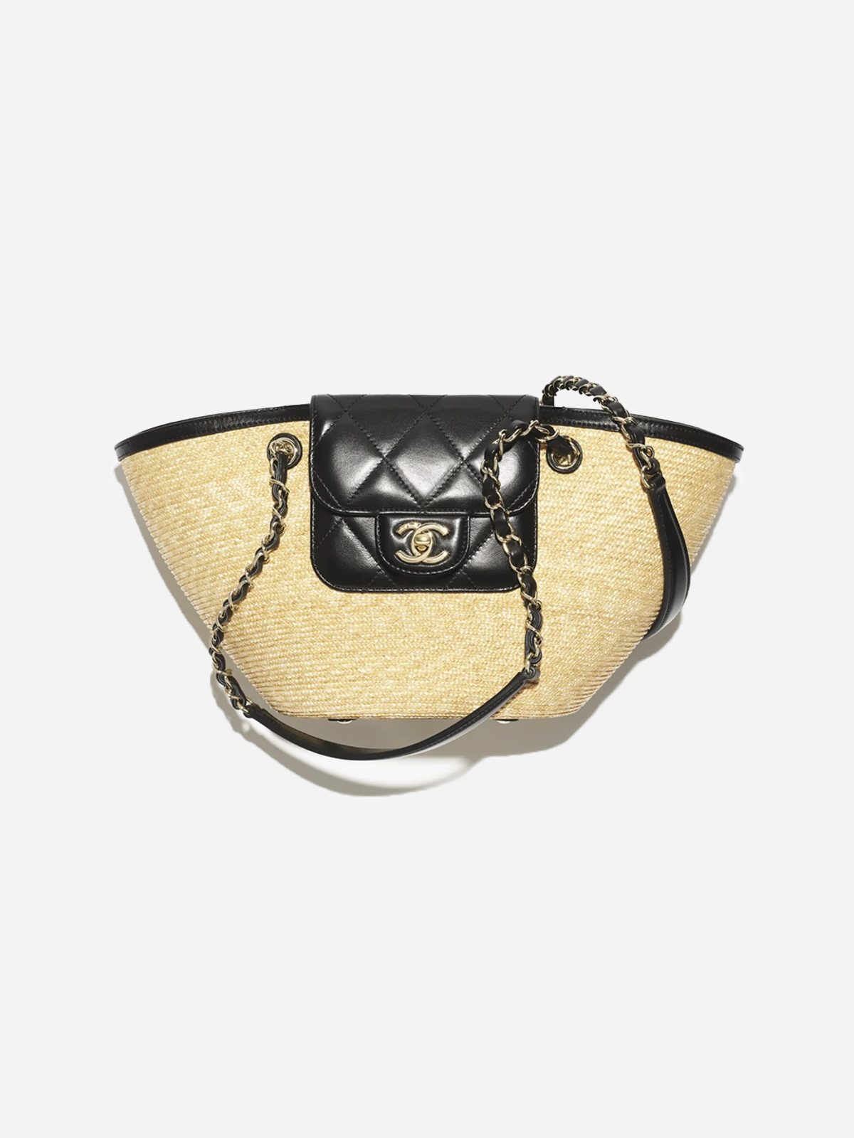 CHANNEL Braided Straw, Lambskin & Gold-Tone Metal  Beige & Black