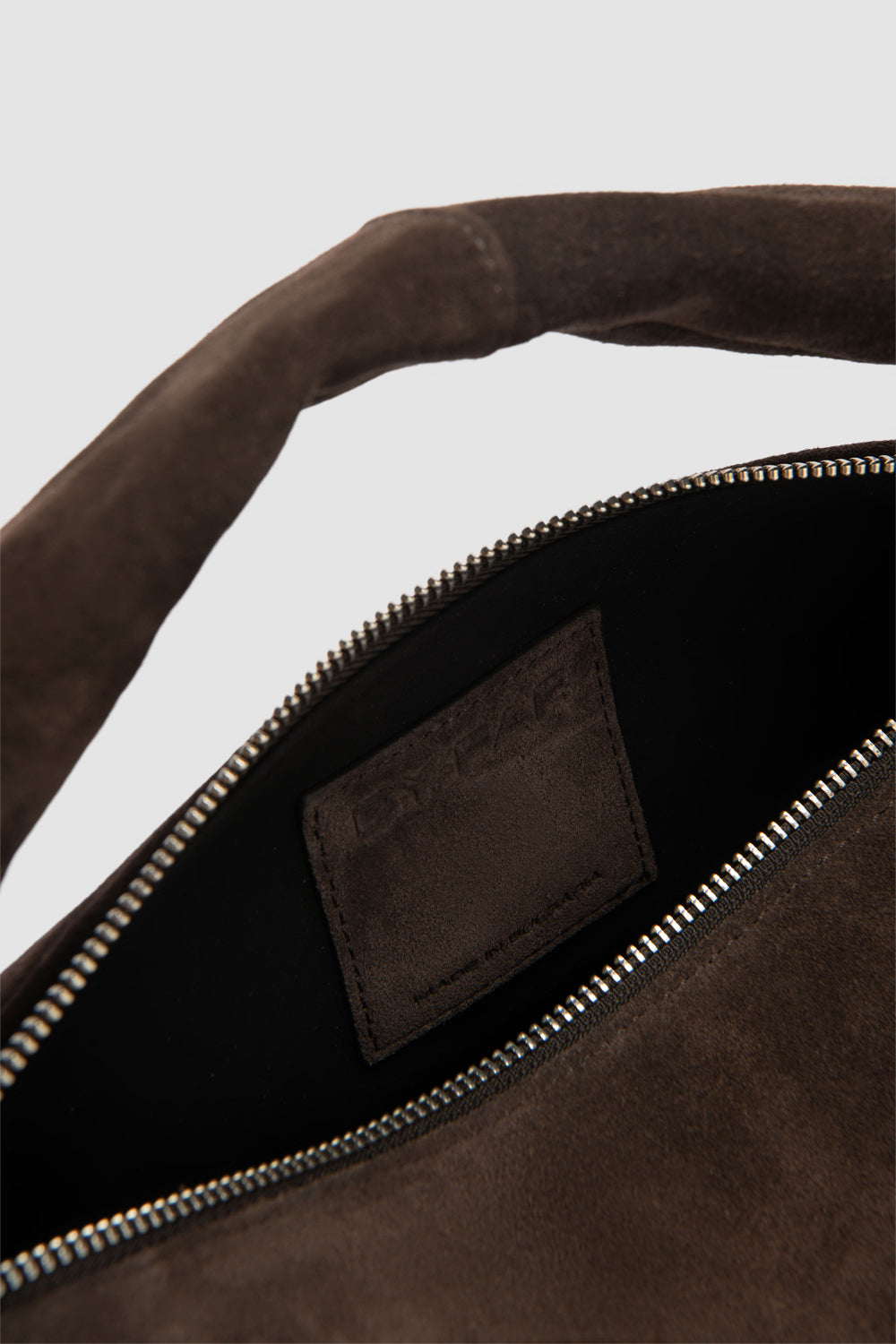 BY FAR Cush Ristretto Suede Leather Shoulder Bag