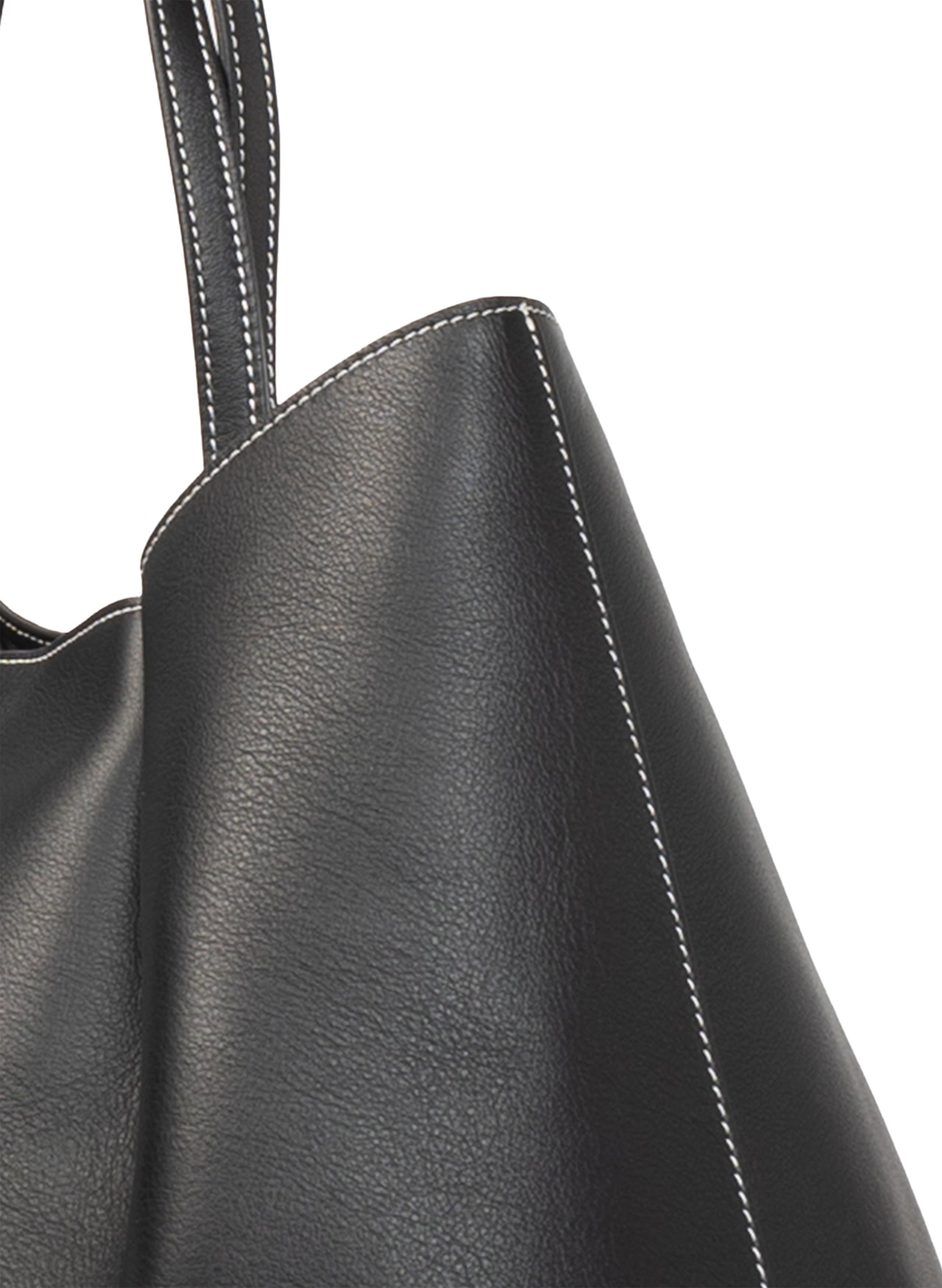 Elleme Dimple Tote Pebbled Leather Black/White Stitches