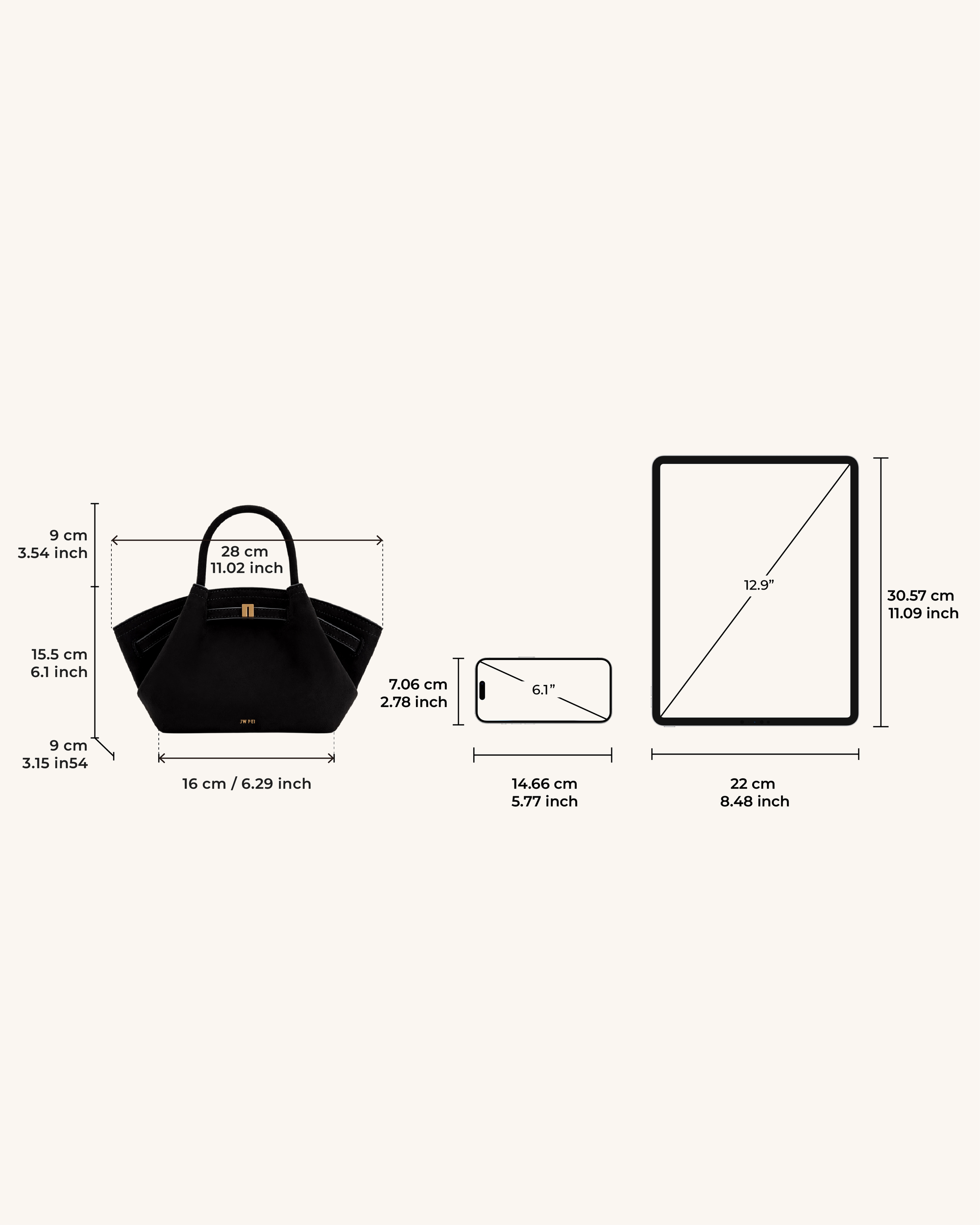 JW PEI Hana Mini Faux Suede Tote Bag - Black