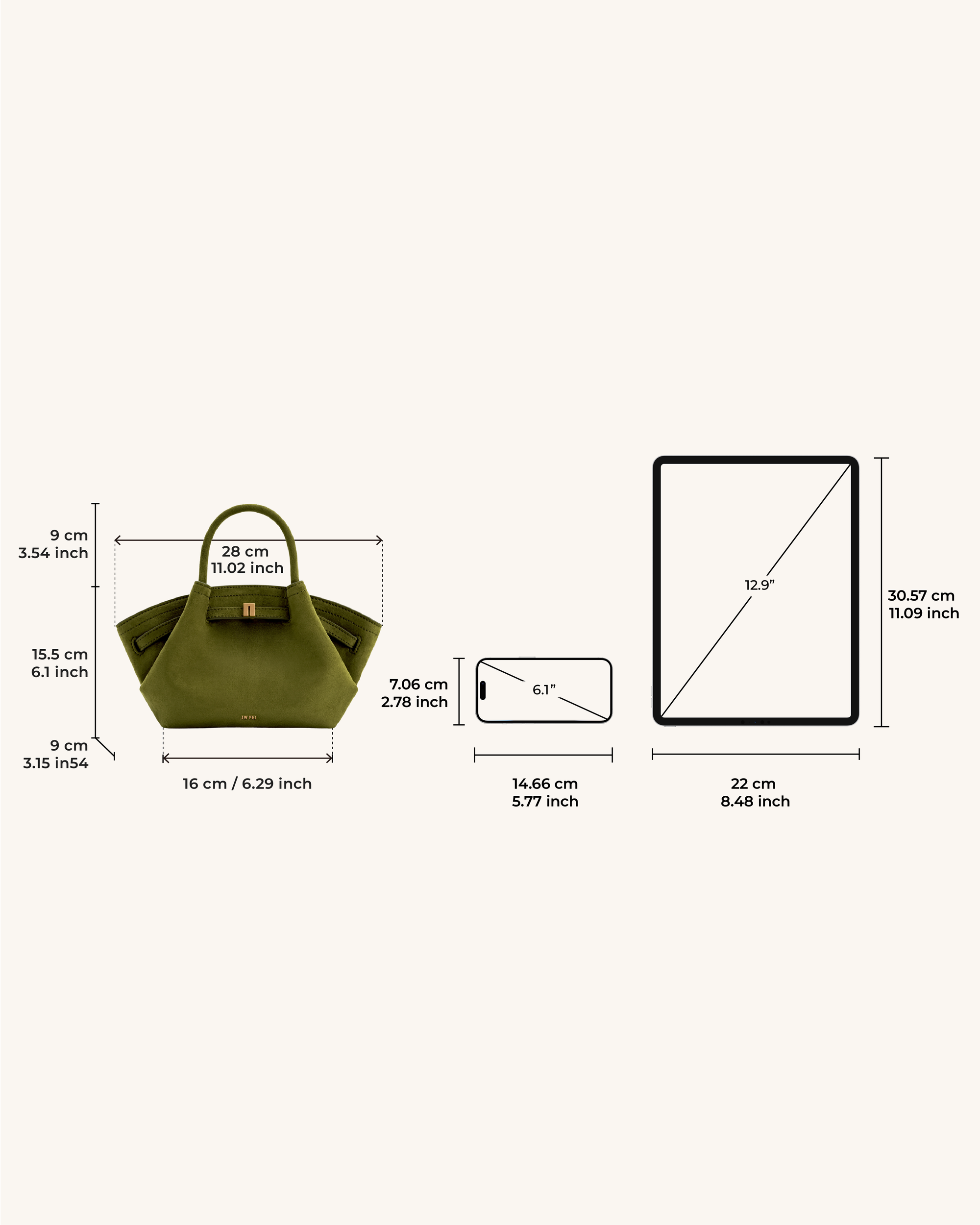 JW PEI Hana Mini Faux Suede Tote Bag - Dark Olive