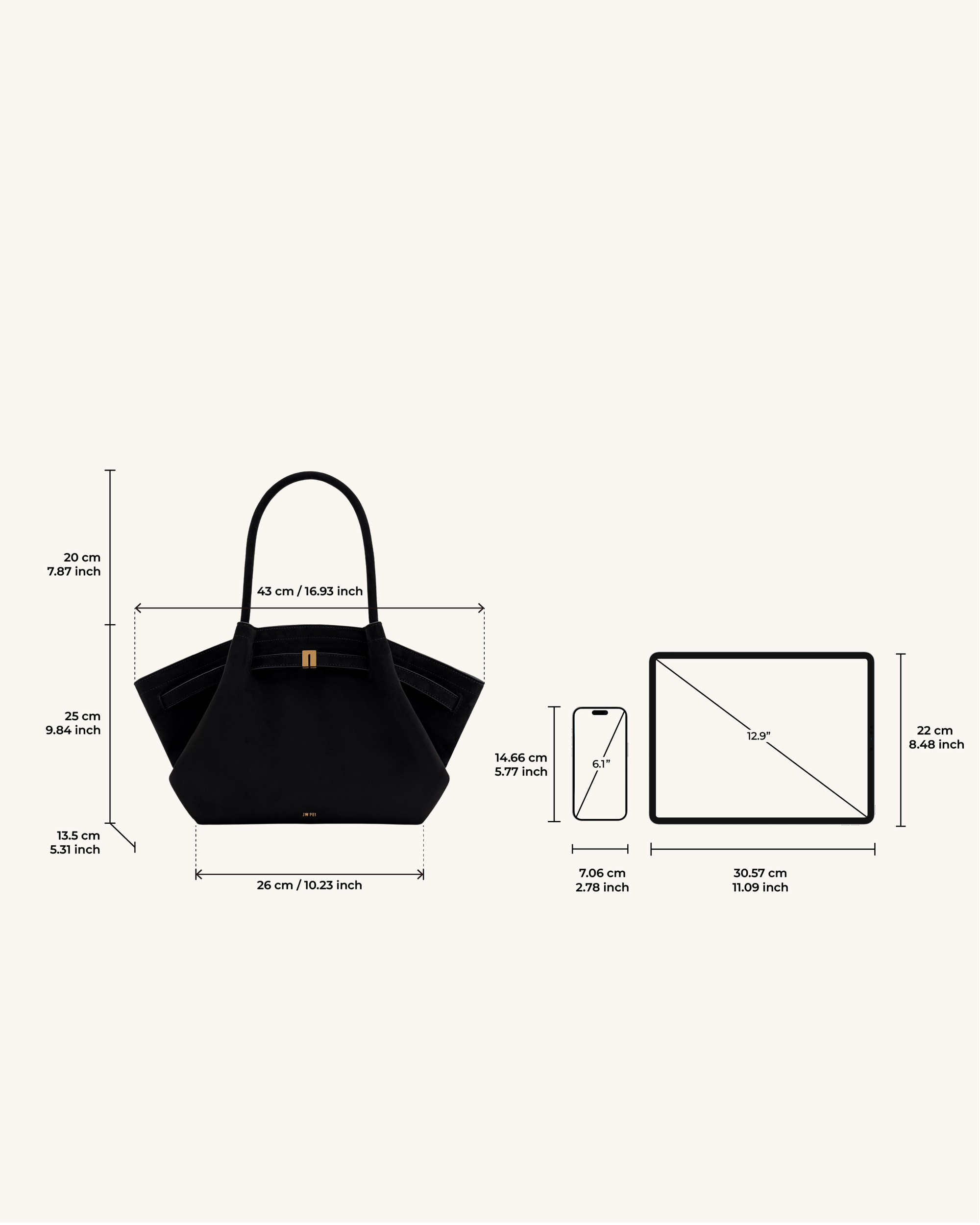 JW PEI Hana Medium Faux Suede Tote Bag - Black