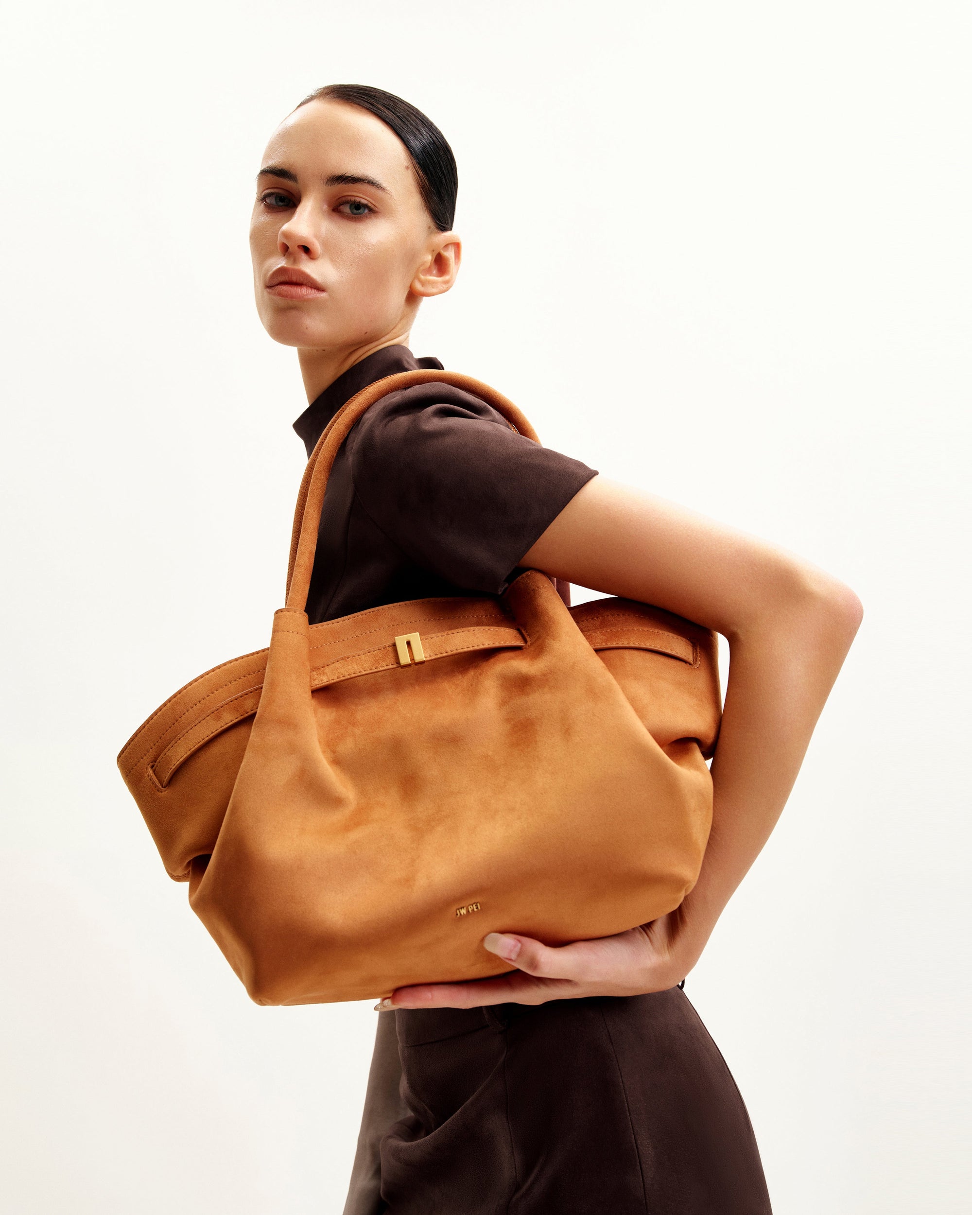 JW PEI Hana Medium Faux Suede Tote Bag - Brown