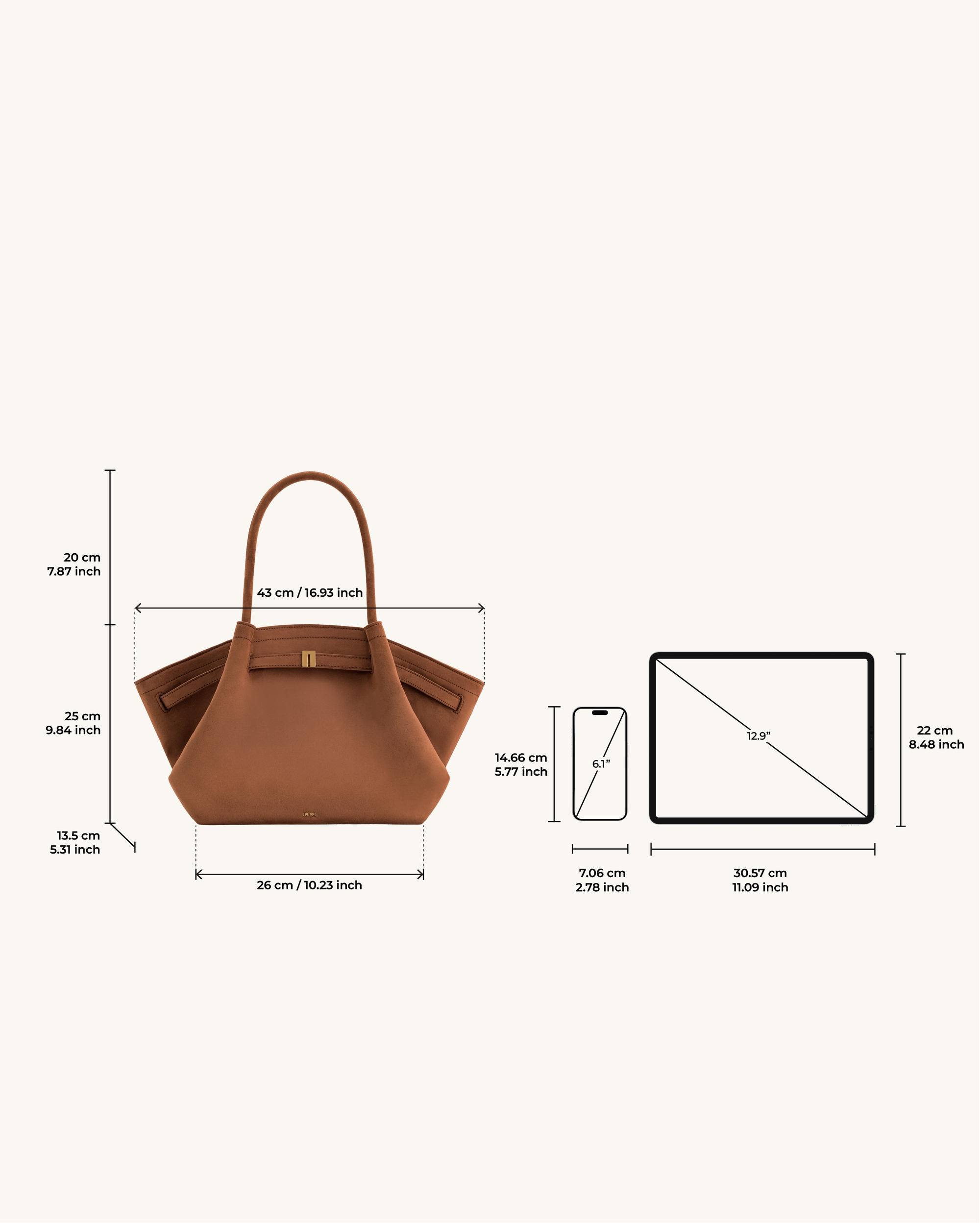 JW PEI Hana Medium Faux Suede Tote Bag - Brown