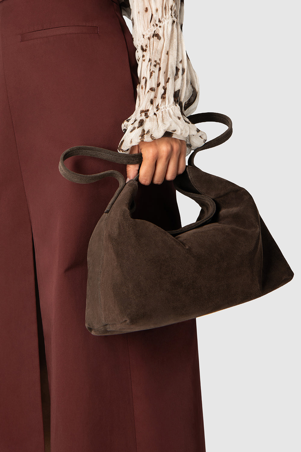 BY FAR Bea Ristretto Suede Leather Hobo Bag
