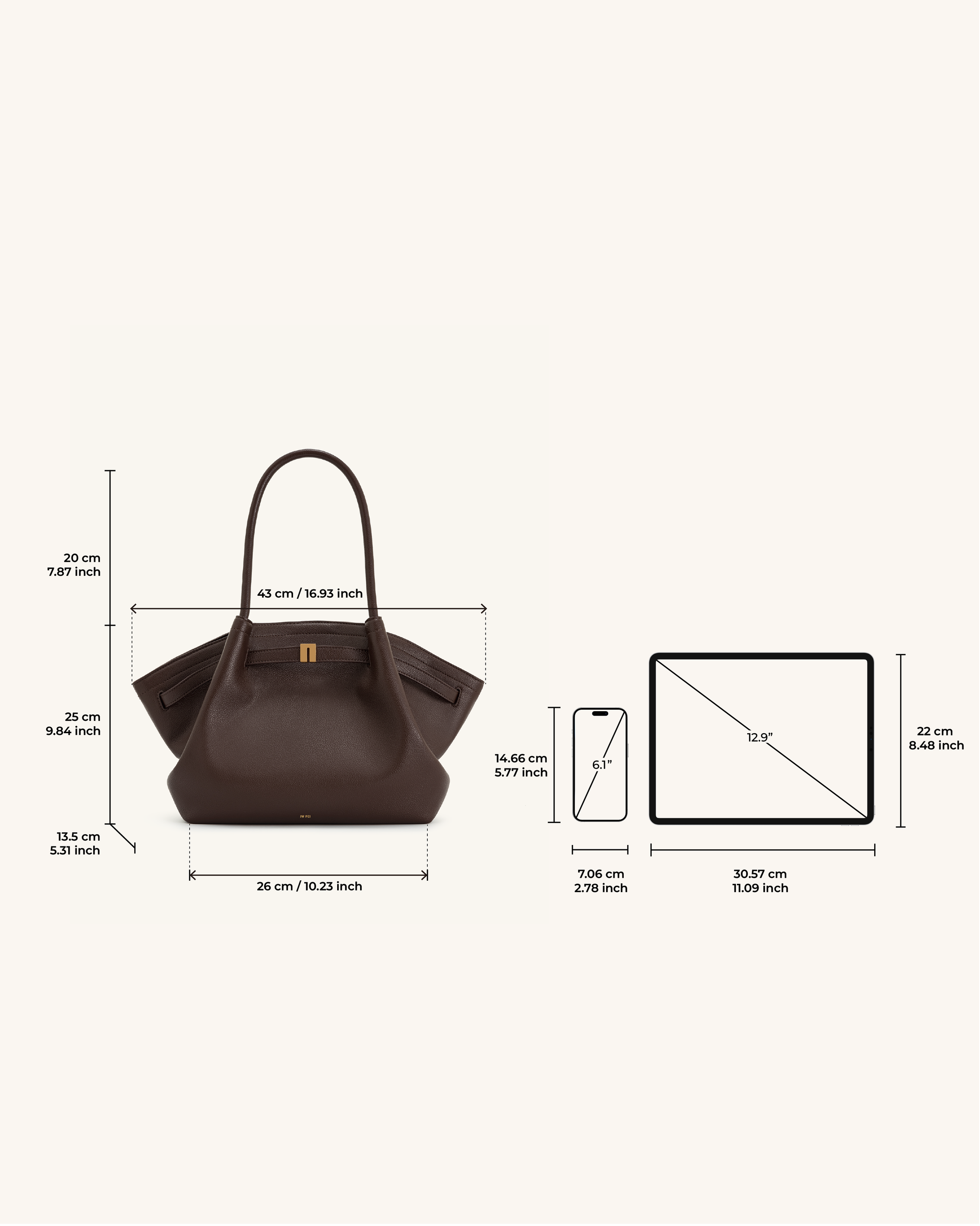 JW PEI Hana Medium Tote Bag - Dark Brown