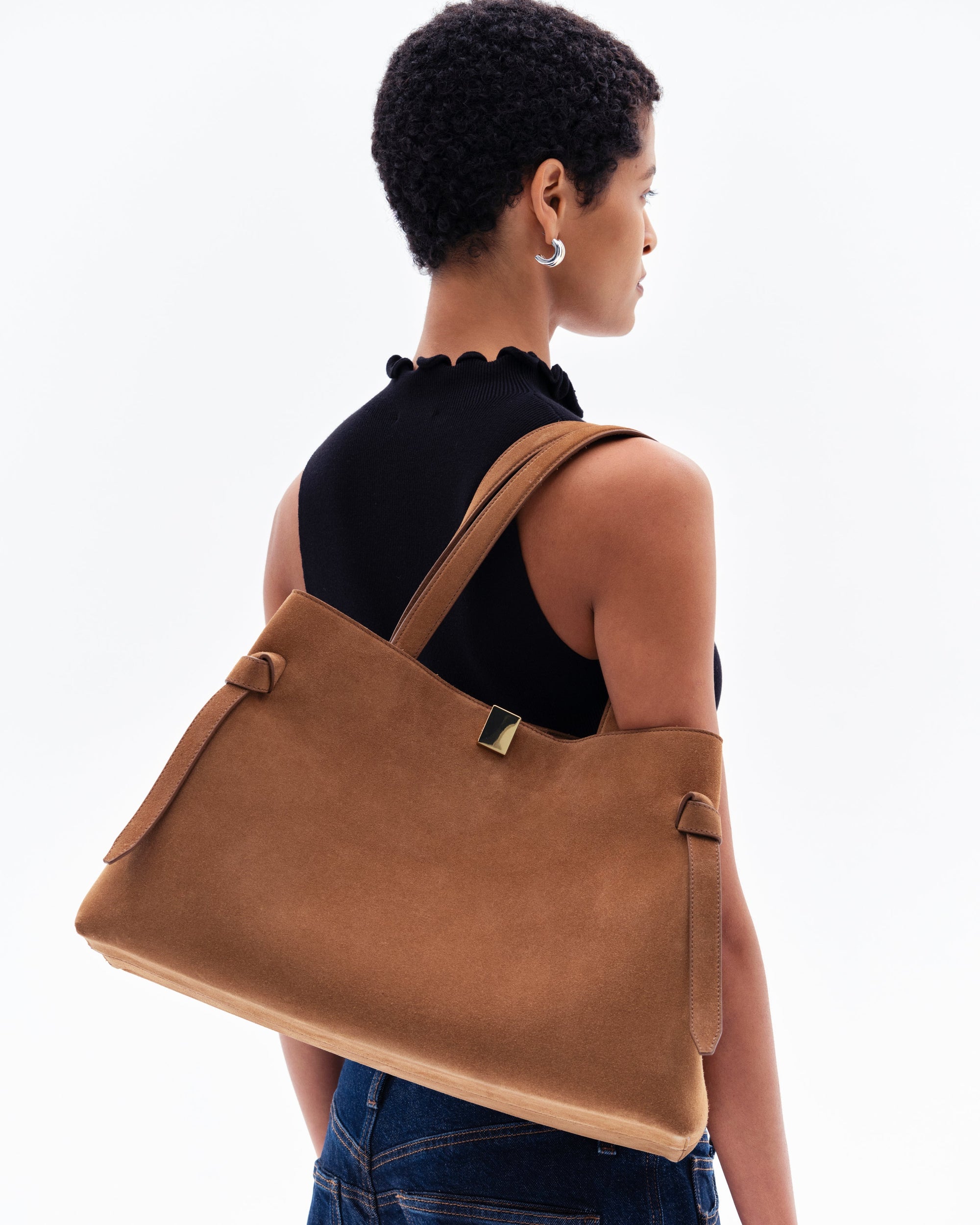YUZEFI  GYOZA TOTE - COGNAC SUEDE