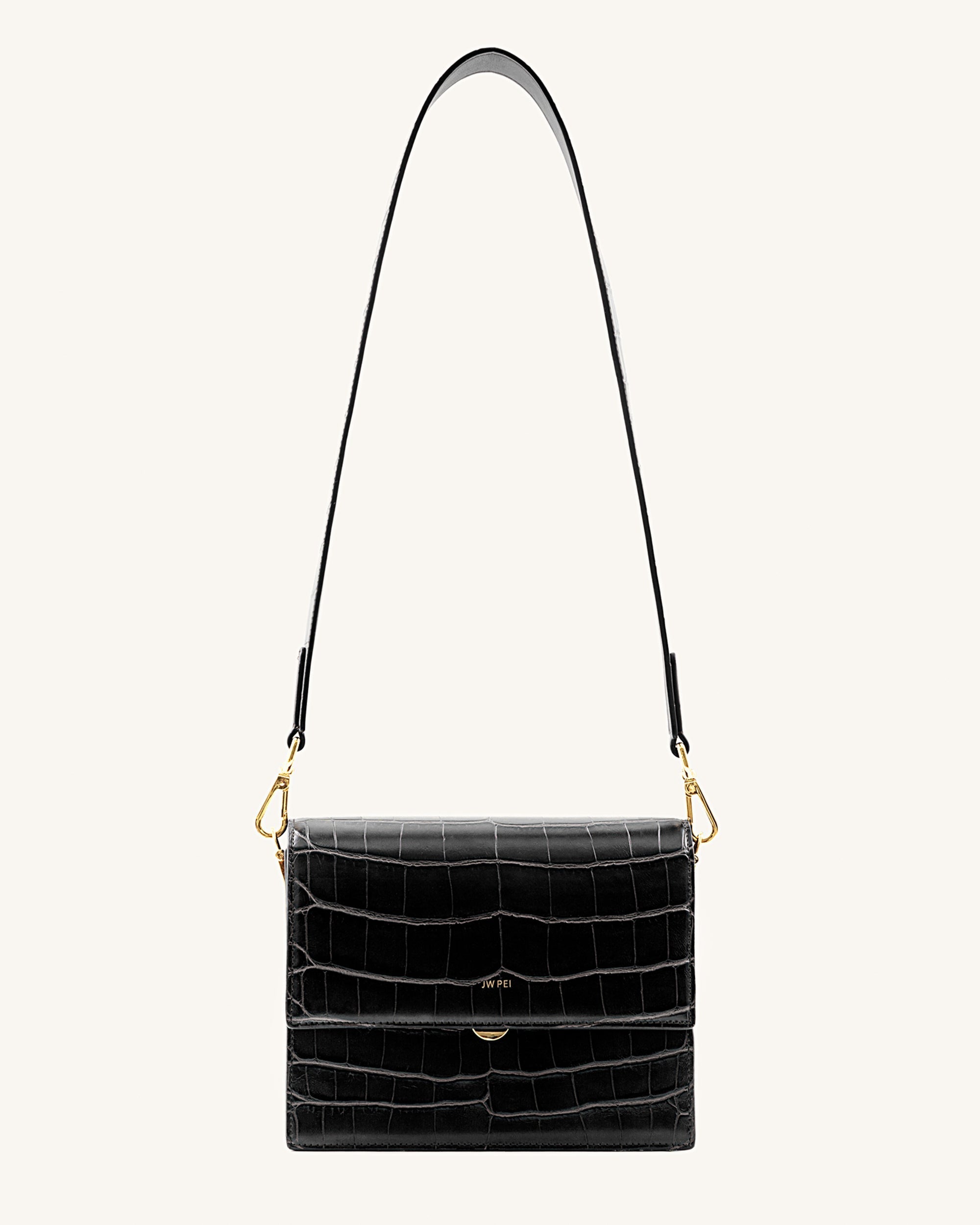 JW PEI Mini Flap Crossbody - Black Croc