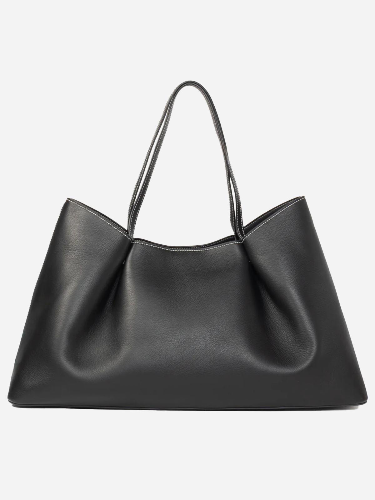 Elleme Dimple Tote Pebbled Leather Black/White Stitches