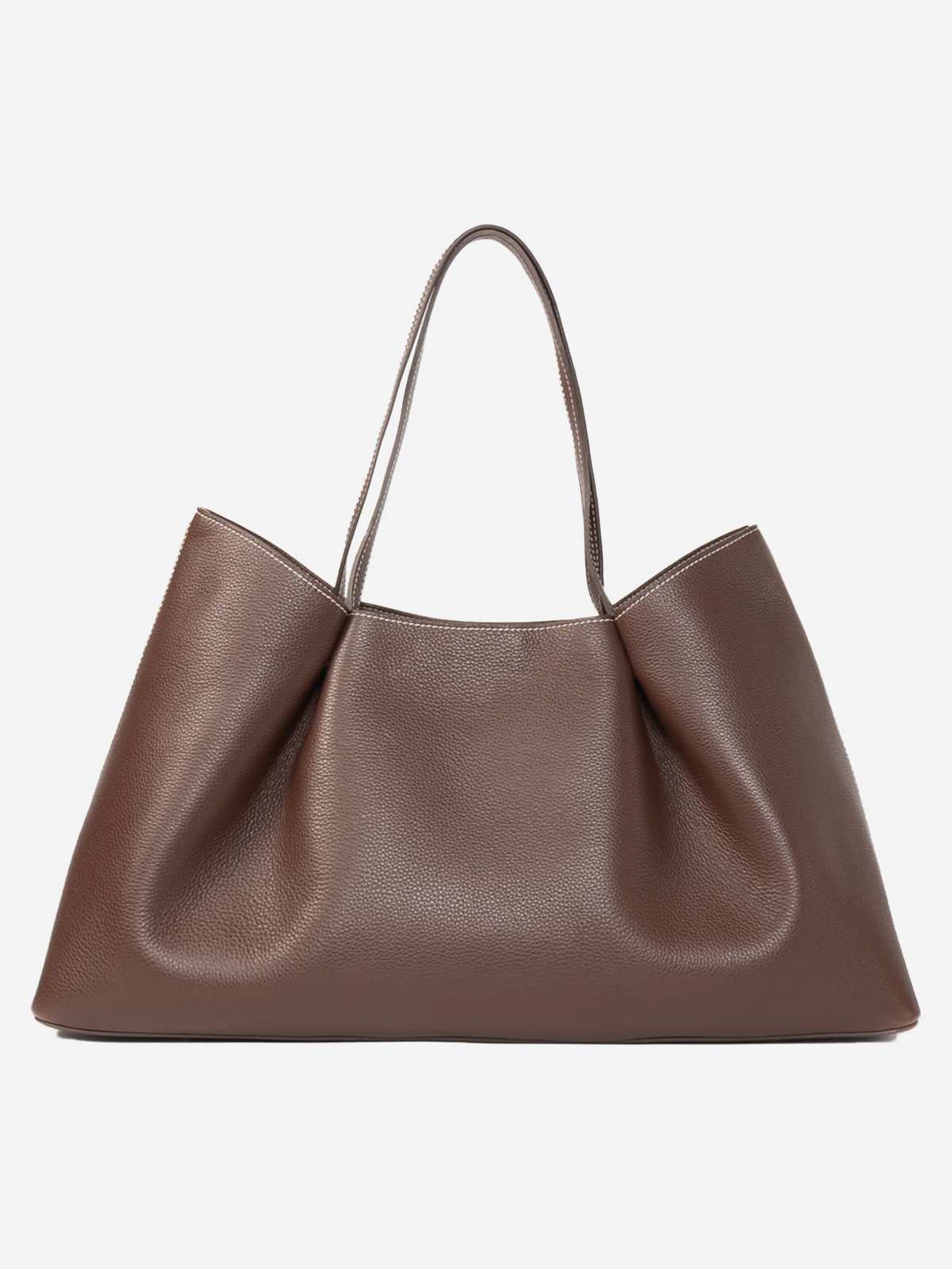 Elleme Dimple Tote Pebbled Leather Dark Brown/White Stitches