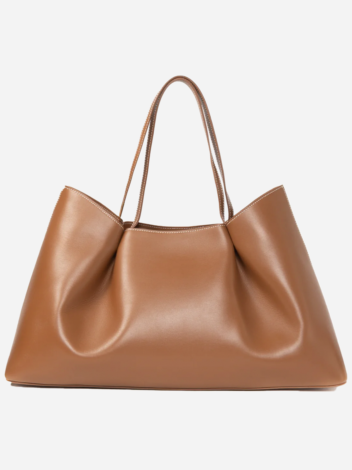 Elleme Dimple Tote Leather Cognac/White Stitches